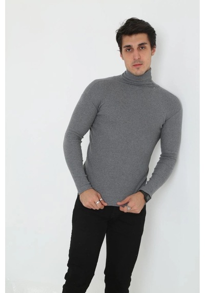 Erkek Fitilli Kaşkorse Kumaş Boğazlı Full Likralı Slimfit Body - Füme