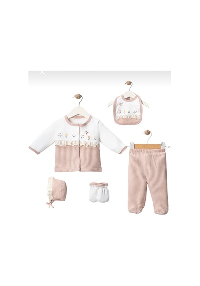 Mou&kou Yenidoğan 5li Zıbın Set/%100 Pamuk Kız Bebek Hastane Çıkışı/hediyelik Kız Bebek Hastane Çıkışı Gülkurusu