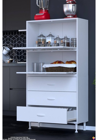 More 75 Cm Çok Amaçlı Organizer Mutfak Kiler Banyo 2 Kapaklı 3 Çekmeceli Mutfak Dolabı 75x150x32 Cm Beyaz More 75 Cm Çok Amaçlı Organizer Mutfak Kiler Banyo 2 Kapaklı 3 Çekmeceli Mutfak Dolabı 75x150x32 Cm Beyaz
