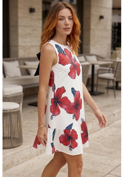 Soulshae Kadın Leopar Desenli Kolsuz Eteği Fırfırlı Mini Elbise