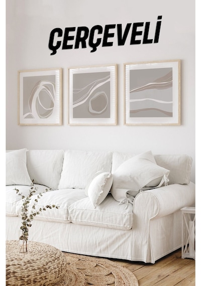 Ahşap Çerçeveli Mdf Kare Tablo Seti Salon Ve Oturma Odası Için Kr4017 42 X 42