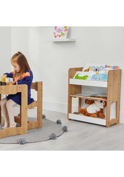 Minera 0-6 Yaş Martı Montessori Ahşap Çocuk Kitaplığı ve Oyuncak Toplama Ünitesi