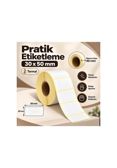 50x30 Rulo Ribonsuz Termal Barkod Etiketi 40 Mm Masura 1000 Sarım Diğer