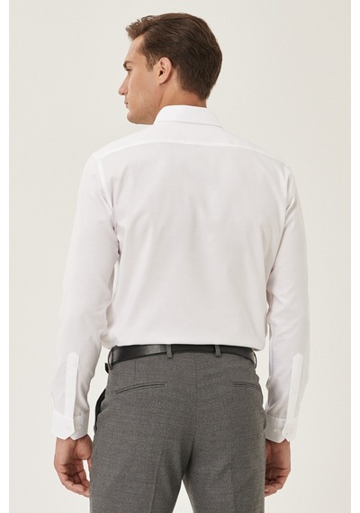 Ac&Co / Altınyıldız Classics Erkek Beyaz Ütü Gerektirmeyen Taılored Slim Fit Dar Kesim Düğmeli Yaka %100 Pamuk Gömlek Beyaz