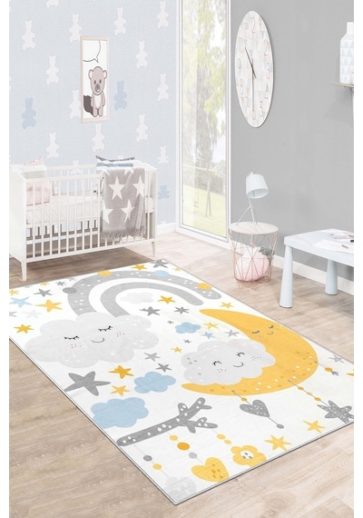 West Home Makinede Yıkanabilir Kaymaz Taban Leke Tutmaz Yıldz Temalı Bebek Ve Çocuk Halısı Wh 574 White Beyaz