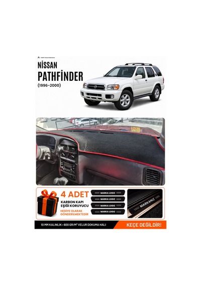Nissan Pathfinder 1996-2000 Uyumlu Torpido Örtüsü, Torpido Kılıfı - Siyah Kırmızı