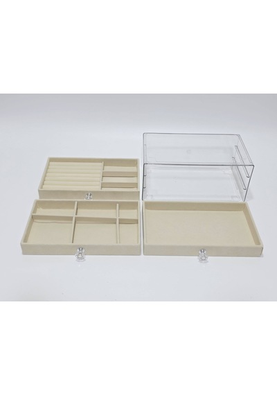 Üç Katlı Çekmeceli Takı Kozmetik Organizer Krem Diğer
