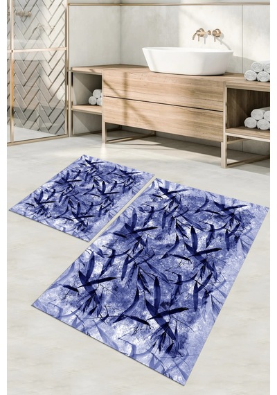 Buççin Online Mağaza Dijital Baskılı Yıkanabilir Kaymaz Taban Yaprak Motifli Banyo Paspası Klozet Takımı Polyester Lacive Çok Renkli