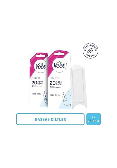 Veet Pure Hipoalerjenik Yüz Ağda Bandı, 2 X 20 Adet 10