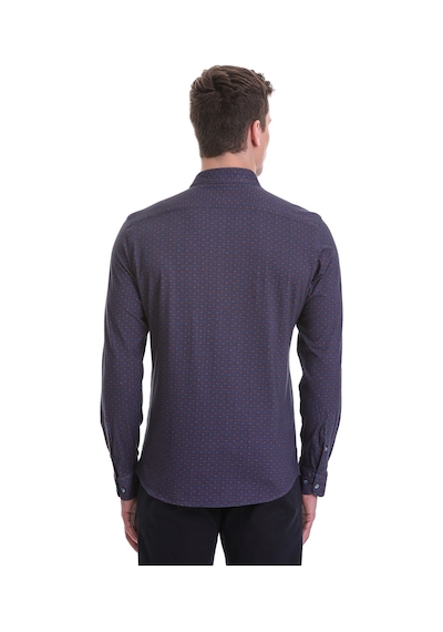 Hatemoğlu Lacivert Slim Fit Baskılı 100% Pamuklu Slim Yaka Uzun Kollu Bask Lacivert