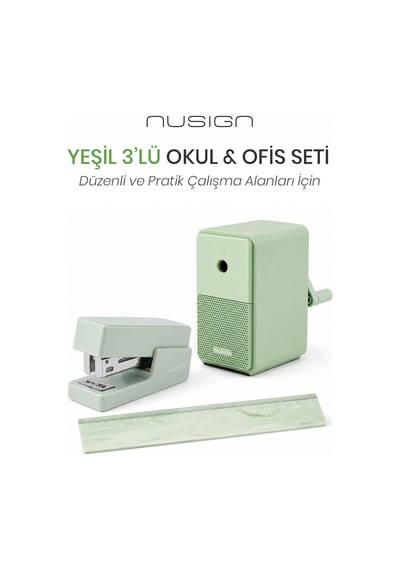 Nusign Kalemtraş &zımba & Makas Kırtasiye Seti - Yeşil