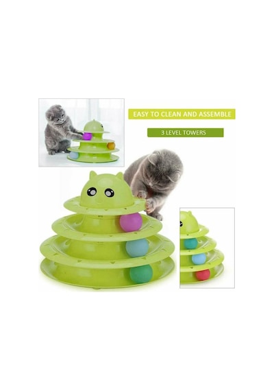 Kedi Başlıklı 3 Katlı Kedi Oyuncağı Çok Renkli