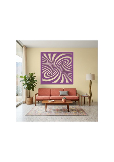 Optik İllüzyon Metal Duvar Tablosu - Metal Duvar Sanatı - Duvar Dekoru - 50 X 50 Cm Mor