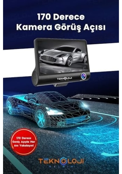 Araç İçi Kamera 4'' Lcd Ekran 3 Kameralı 170 Geniş Açı 1080p G-sensör Gece Görüşlü Uyumlu Yol Kayıt
