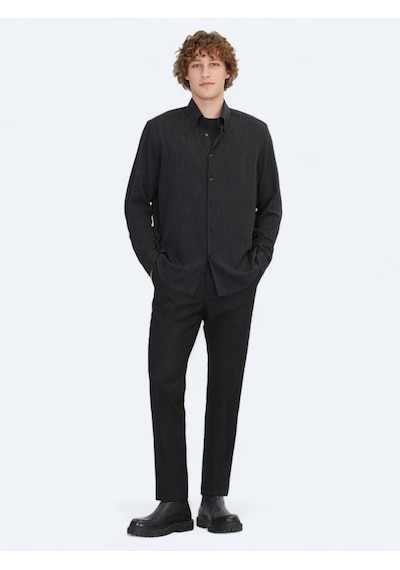 Siyah Regular Fit Dokuma Casual Gömlek Siyah