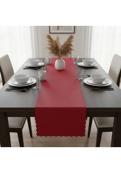 1 Adet Deri Runner-40x140 Cm-fırfır Desenli Runner Kırmızı