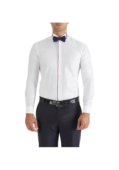 Efor Slim Fit Duble Manşet Biyeli Beyaz Bordo Damatlık Smokin Gömlek Gk 182 Beyaz
