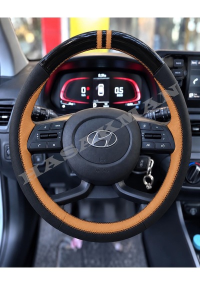 Hyundai İ10 Dikme Direksiyon Kılıfı Parlak Siyah Taba Detaylı Taba Çift Yüzük Ve Dikiş 2020-2026