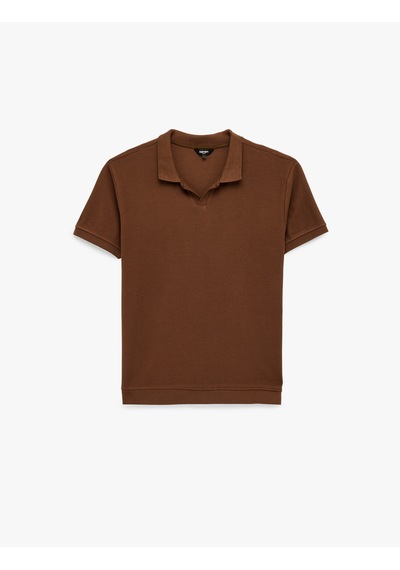 Koton Regular Fit Kısa Kollu Pamuklu Fitilli Polo Yaka Tişört Kahverengi 6sam10069mk Kahverengi