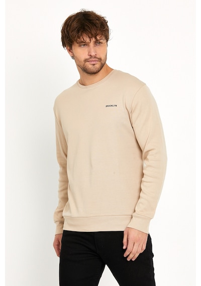 Süperlife Bisiklet Yaka Uzun Kollu Dar Kalıp İnce Erkek Sweatshirt Spr2019k18 Bej