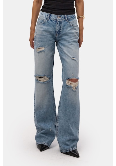 it's basic Kadın Kot Rengi 12s6-32 Bootcut Fit Yırtık Detaylı Denim Jean Mavi