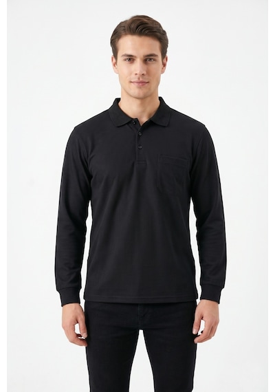 Dynamo Erkek Büyük Beden Mevsimlik Polo Yaka Cepli Sweatshirt Bgl-st05367 Siyah