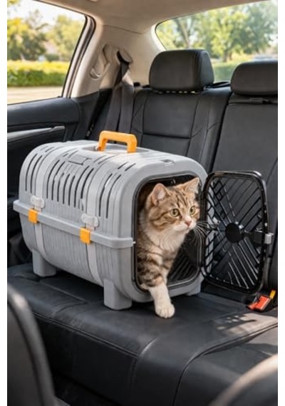 Kedi Taşıma Çantası Plastik Kafes Kilitlenebilir Kapaklı Havalı Taşıma Kabı Kedi Köpek Taşıma Box Güvenli P
