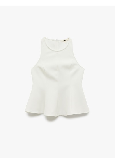 Koton Slim Fit Kolsuz Bisiklet Yaka Peplum Bluz Beyaz 6wak30003pw Beyaz