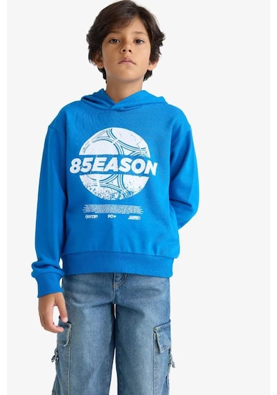 Defacto Kapüşonlu Baskılı Sweatshirt Erkek Çocuk F2845A825AU Mavi