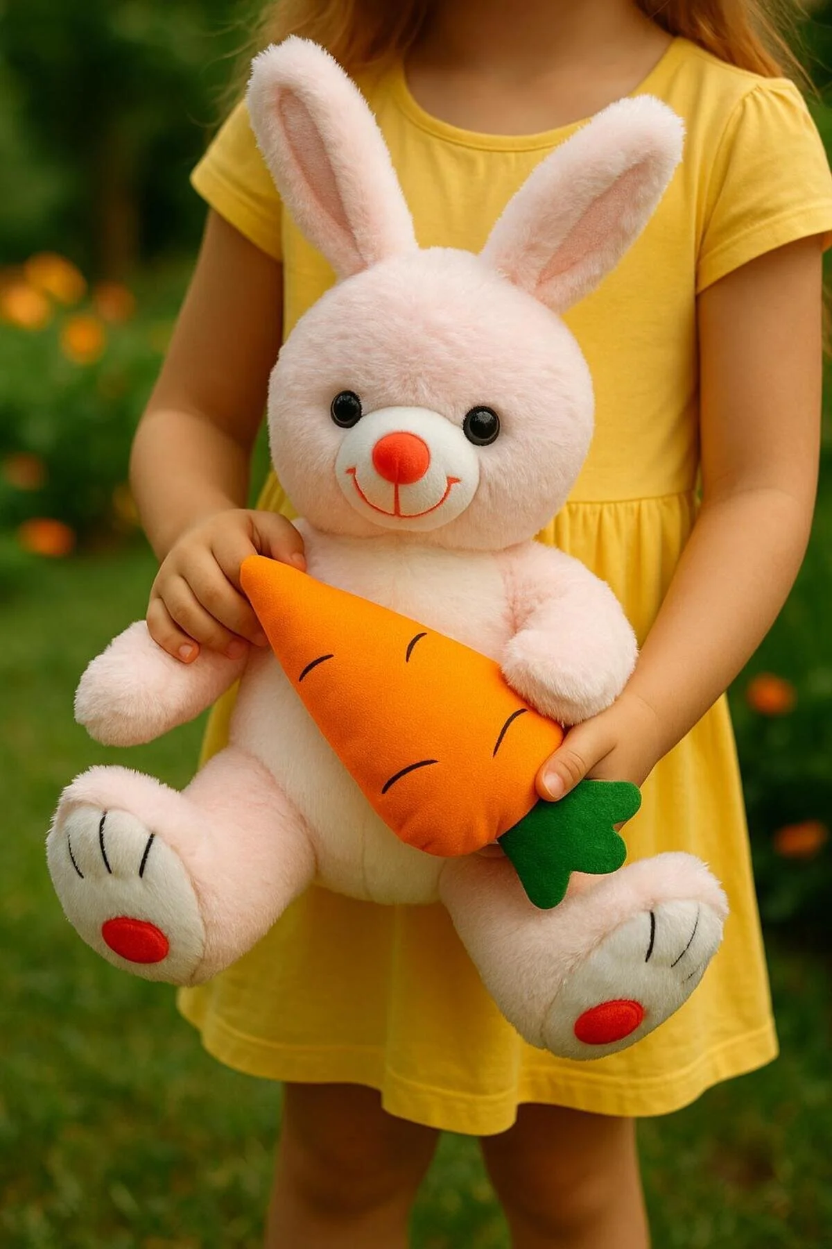 Havuçlu Tavşan Pembe 50 Cm Çocuklara Özel Sevimli Peluş Açık Pembe