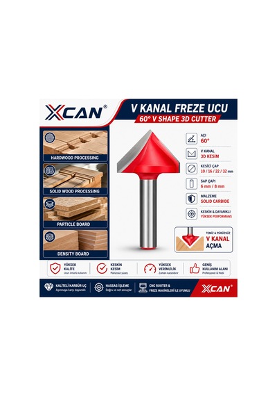 32 Mm 60 V Kanal Freze Ucu 6 Mm Sap Ahşap V Oluk Açma Frezesi