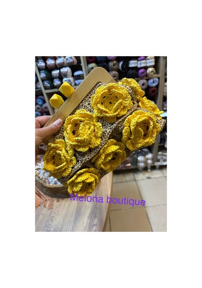 Melonndesign Melona Butik Gül Motifli El Çantası Sarı
