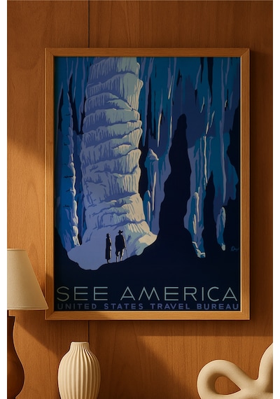 See America Doğal Ahşap Çerçeveli Poster, Dekoratif Seyahat Duvar Tablosu