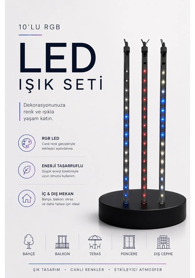 Ers Rgb Led Dış Ve İç Mekan Süsleme Işığı 10 Çubuklu Şerit Diğer