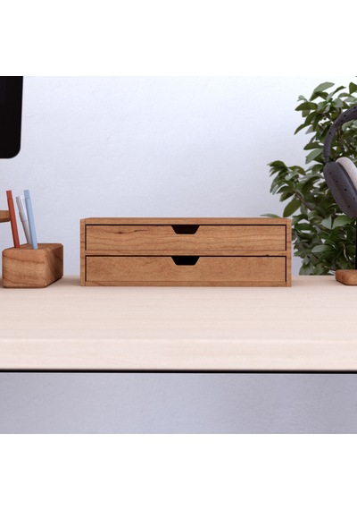 Desna İki Katlı İki Çekmeceli Dolap - Kiraz 34 Cm Uzunluk X 12.1 Cm Derinlik X 10.8 Cm Woodsaka Doğal