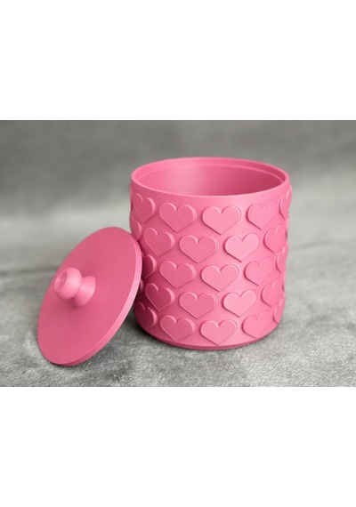 3d Baskı Kalp Desenli Kapaklı Saklama Kutusu - İki Renkli Organizer - Pembe