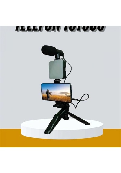 Kumandalı Mikrofonlu Tripod Telefon Tutucu Led Işıklı Vlog Video Çekim Kiti
