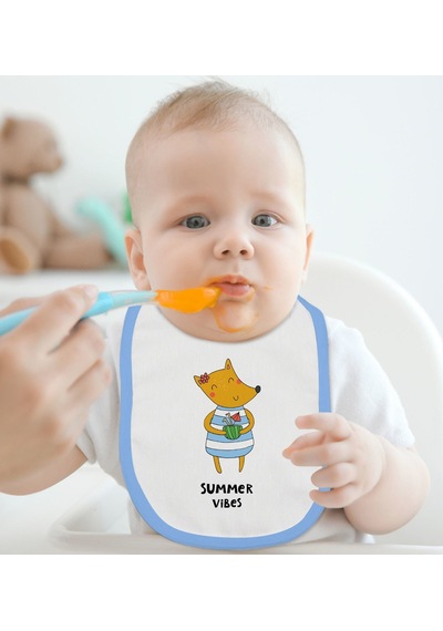 Bk Kids Summer Vibes Tasarımlı Mavi Bebek Mama Önlüğü Mavi