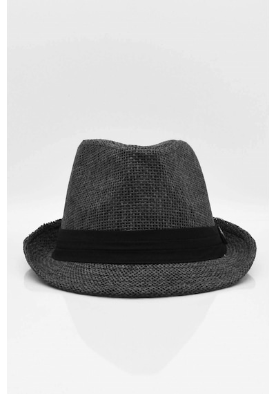 Külah Kadın Hasır Fedora Şapka - Siyah - Standart Siyah