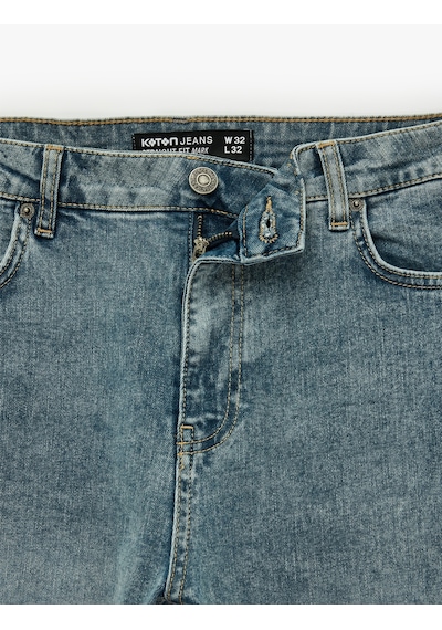 Koton Pamuklu Normal Bel Cepli Straight Fit Jean Pantolon - Mark Jean İndigo Stone 7wam40122nd İndigo - Taş