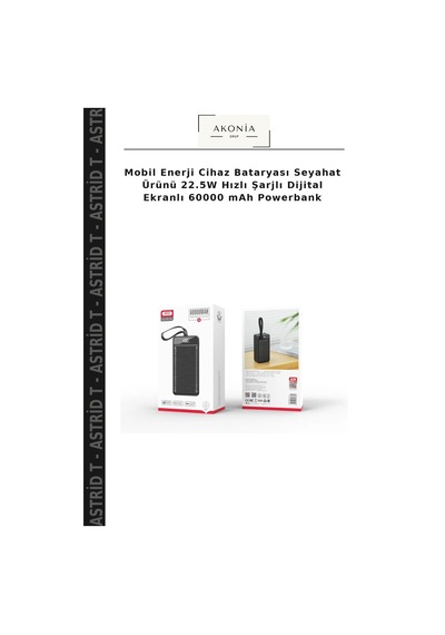 Mobil Enerji Cihaz Bataryası Seyahat Ürünü 22.5w Hızlı Şarjlı Dijital Ekranlı 60000 Mah Powerbank Çok Renkli