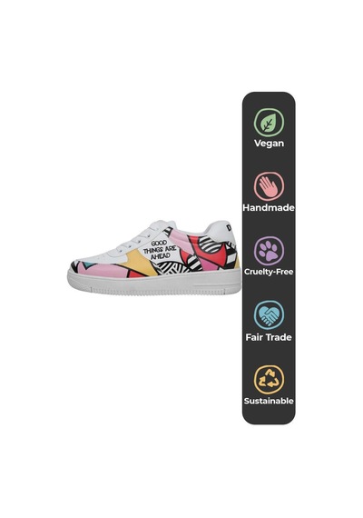 Kadın Vegan Deri Beyaz Sneakers - Painting İn Harmony Tasarım Çok Renkli