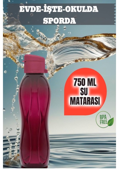 750 Ml Su Matarası Eve, Okula, Spora, İş Yerine Uygun & Su Şişesi & Suluk - Bordo Plastik Bordo Diğer