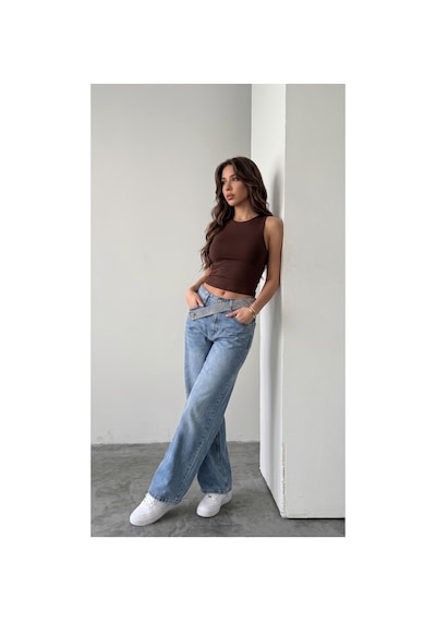 Bluemarlin Kemer Dilli Taş Detaylı Taş İşlemli Straight Jeans Taş