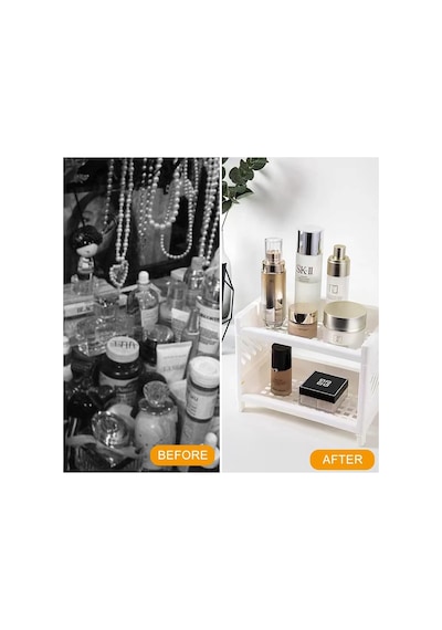 2 Katlı Beyaz Plastik Çok Amaçlı Makyaj Banyo Ofis Raf Organizeri 24x15x15 Cm Mıt1279 Diğer