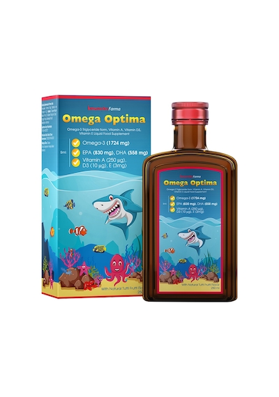 İmuneks Farma Omega Optima Omega-3, Vitamin A, Vitamin D3, Vitamin E içeren Sıvı Takviye Edici Gıda 250 ml