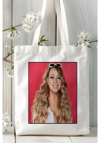 Art Hediye Mariah Carey Baskılı Bez Çanta Omuz Çantası Kişiye Özel Desen 3 Çok Renkli
