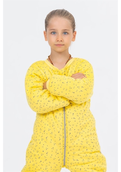 Cantoy Kız Erkek Çocuk Kalın Elyaf Dolgulu Premium Kalite 2.5 Tog Desenli Uyku Tulumu Açık Sarı