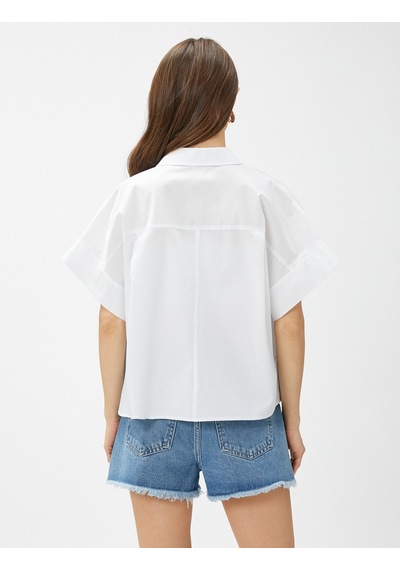 Koton Crop Poplin Gömlek Kısa Kollu Pamuklu Kırık Beyaz 3sak60018pw 3SAK60018PW001 Ekru