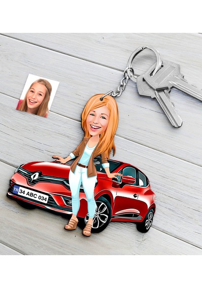 Kişiye Özel Bayan Renault Clio Figürlü Plakalı Ahşap Karikatür An N11.4960
